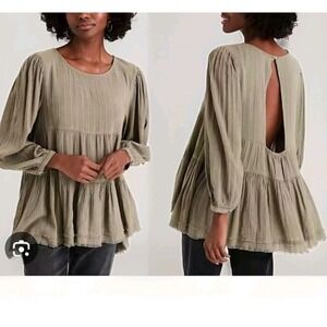 American Eagle Olive Green Tiered Babydoll Long Sleeve Size XL Oversized Top